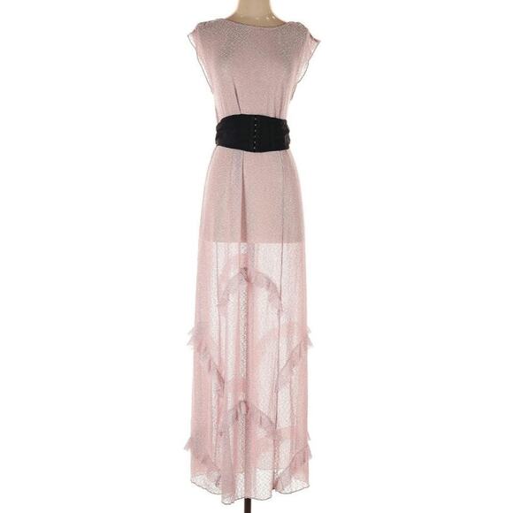 Free People Corset Sheer Dusty Rose Pink Ruffle Mesh Maxi Dress - Picture 3 of 7